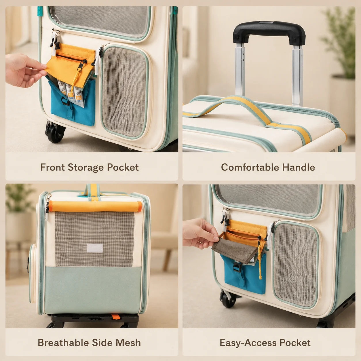 2-in-1 Rolling Cat Carrier with Wheels & Telescopic Handle — Clear Window Breathable Pet Travel Bag