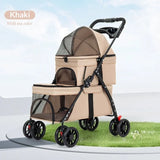 Folding Double Pet Stroller 4 Wheels Breathable Mesh Travel Carrier Wagon for 2 Small Dogs Cats Outdoor Walking