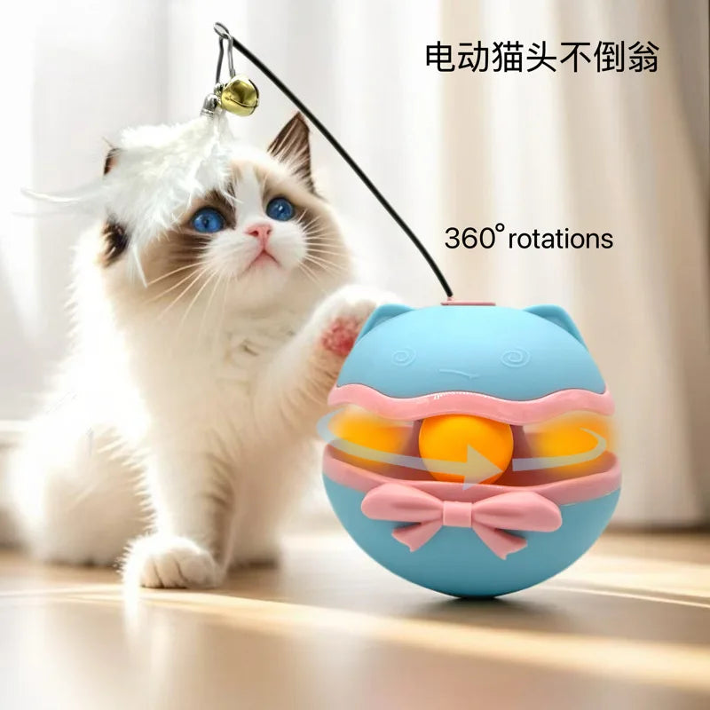 Electric Tumbler Cat Toy with Feather Stick — Self-Rolling Teaser