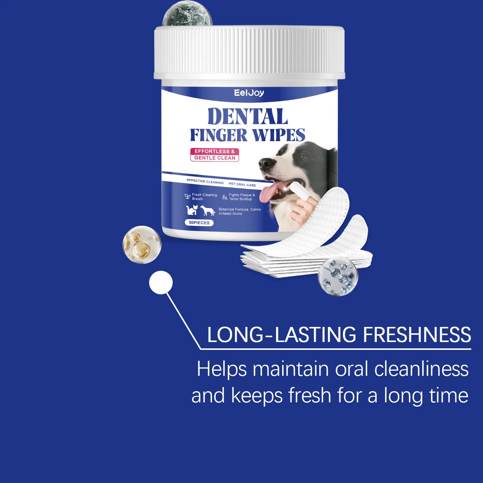 Dog & Cat Teeth Cleaning Finger Wipes — Reduces Plaque, Freshens Breath, 50-Pack