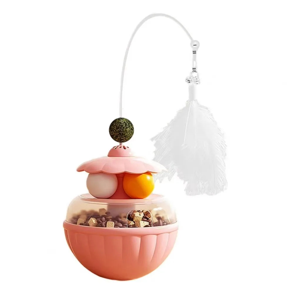 Feather Teaser Pole with Bells & Treat Dispenser — Indoor Cat Exercise Toy
