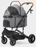 4-Wheel Folding Breathable Pet Stroller with Detachable Carrier for Small & Medium Dogs & Cats — Grey