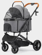 4-Wheel Folding Breathable Pet Stroller with Detachable Carrier for Small & Medium Dogs & Cats — Grey