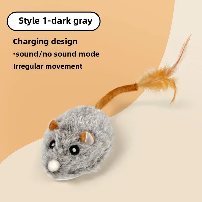 Realistic Plush Mouse Cat Toy — Wagging Tail Prey Toy for Indoor Play