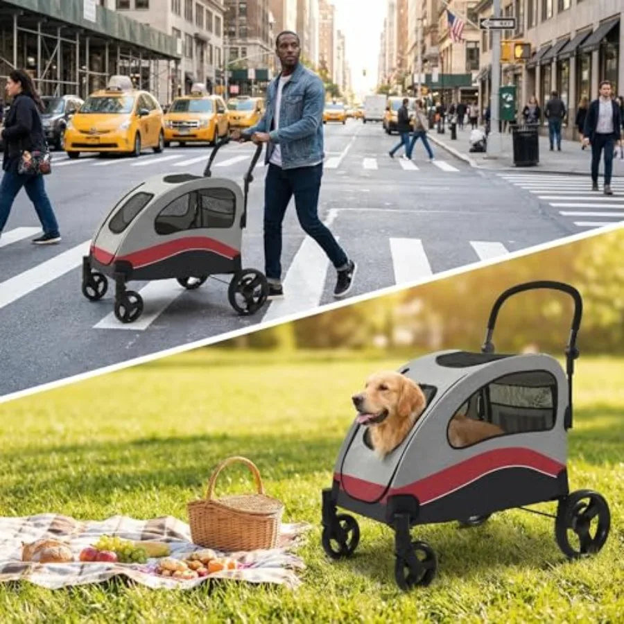 Large Dog Pet Stroller with Breathable Mesh & Smooth Rolling Wheels for Large Dogs