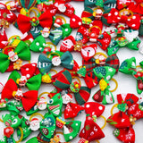 Christmas Dog Hair Bows 30-Pack (Santa & Snowman Designs)