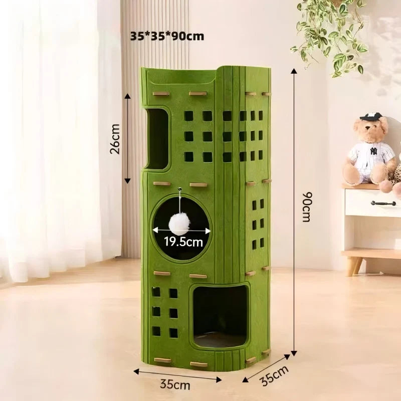 Multi-Layer Cylindrical Cat Castle with Play Holes