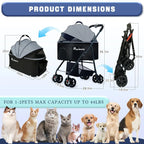 4-in-1 Easy-Fold Pet Stroller with Detachable Carrier for Dogs & Cats — Max 55 lbs