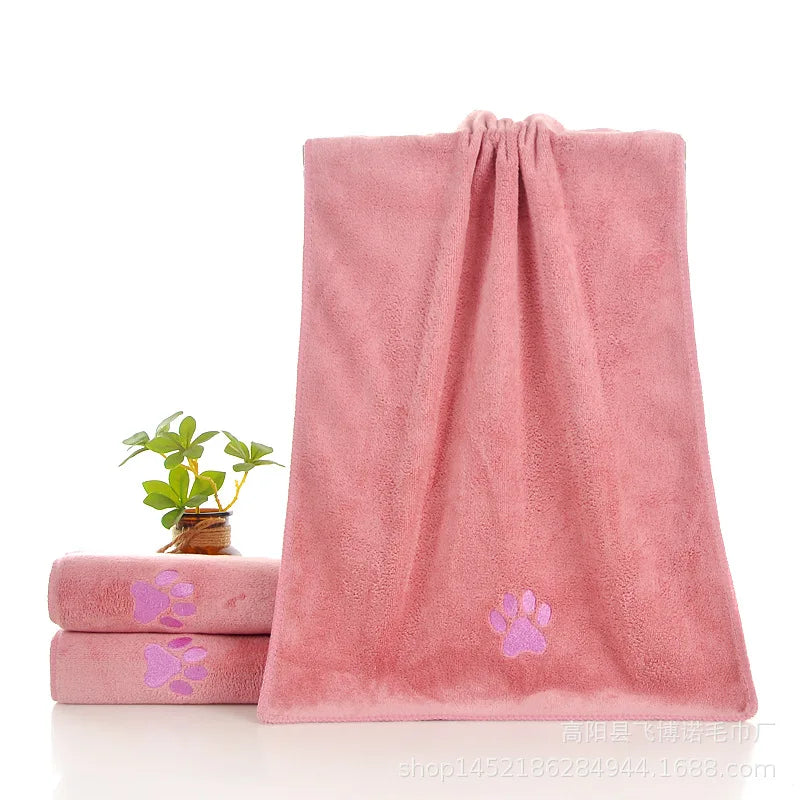 Embroidered Microfiber Pet Bath Towel — Soft, Quick-Drying, Two Sizes