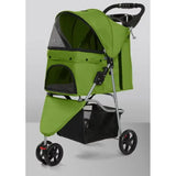 Pet Trolley Stroller Foldable 3 Wheel Green Fabric Zipper Closure Comfortable Portable For Cats Dogs Umbrella Hot Sale