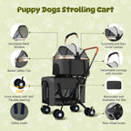 Double Pet Stroller for 2 Dogs & Cats — Foldable Travel Carriage with Detachable Carriers, Safety Belts & 4 Lockable Wheels