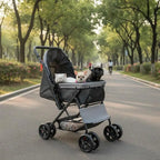 4-Wheel Pet Travel Carriage with Reversible Handle & Mesh Windows — 44 lb Capacity