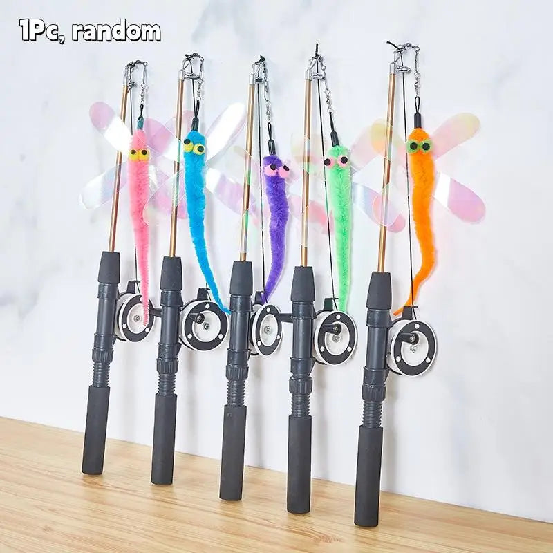 Telescopic Fishing Rod Cat Teaser Wand — Extendable Kitten Play Toy