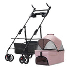 3-in-1 Folding Dog Stroller (4-Wheel, Detachable Carrier)