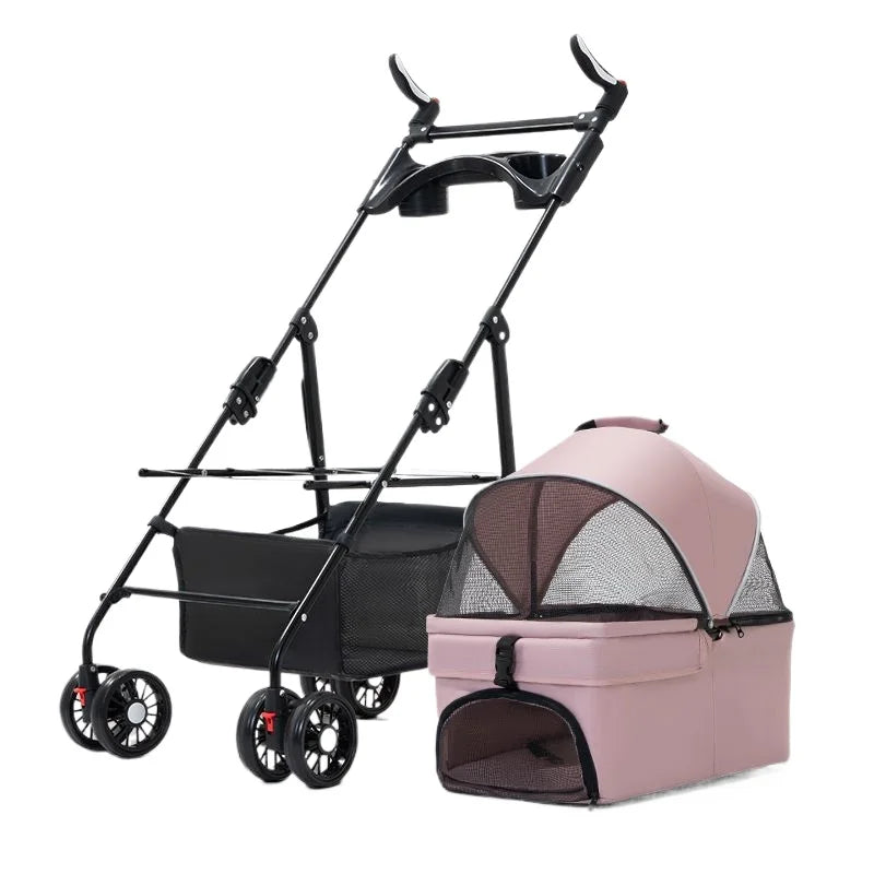 3-in-1 Folding Dog Stroller (4-Wheel, Detachable Carrier)
