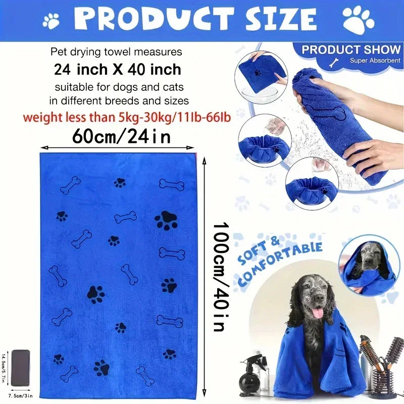 Large Pet Bath Towel, 60x100cm — Quick-Drying & Absorbent