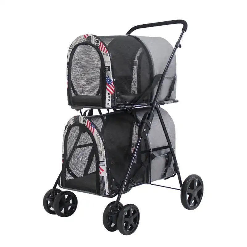 Luxury Double Pet Stroller for Large Dogs & Cats — 4-Wheel Travel Carriage for Two Pets