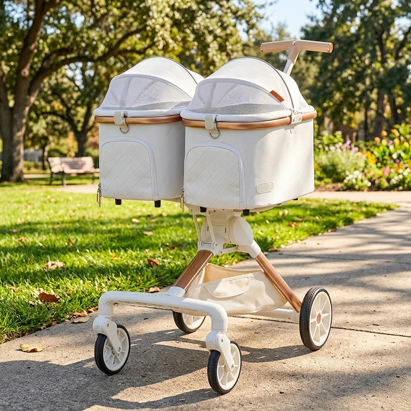 Portable Folding Double-Decker Pet Stroller for Dogs & Cats — Multi-Function Outdoor Mobile Travel Cart