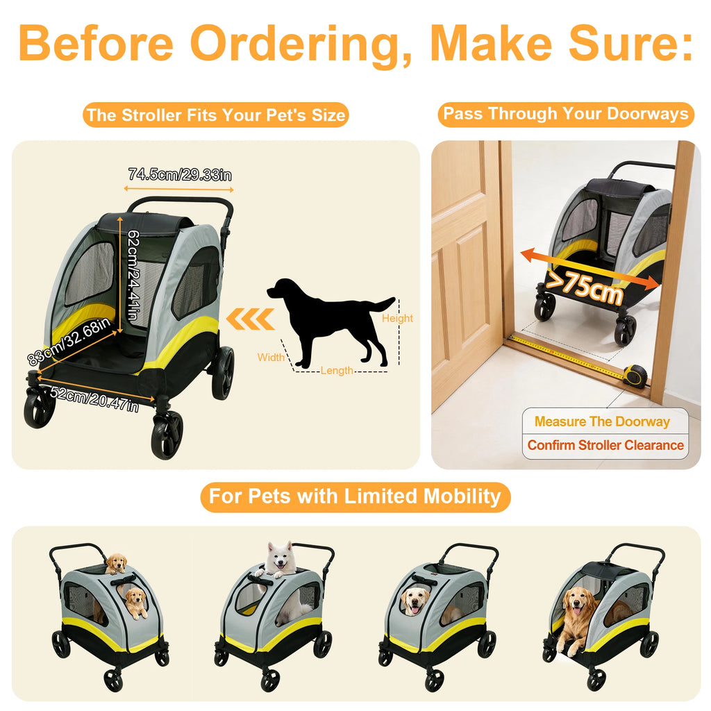 Premium 4-Wheel Dog Pram & Jogger Wagon Stroller for Small, Medium & Large Dogs