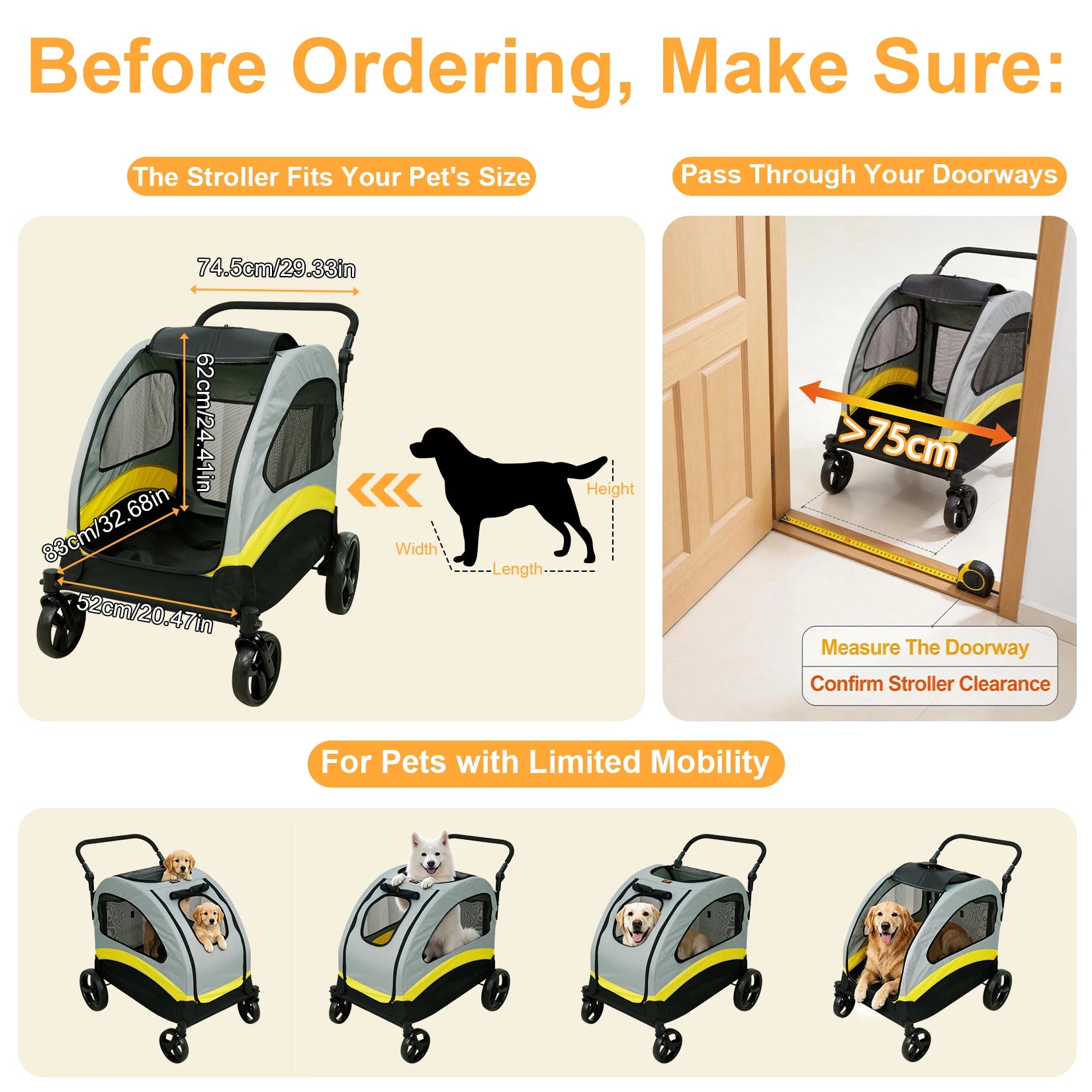 Premium 4-Wheel Dog Pram & Jogger Wagon Stroller for Small, Medium & Large Dogs