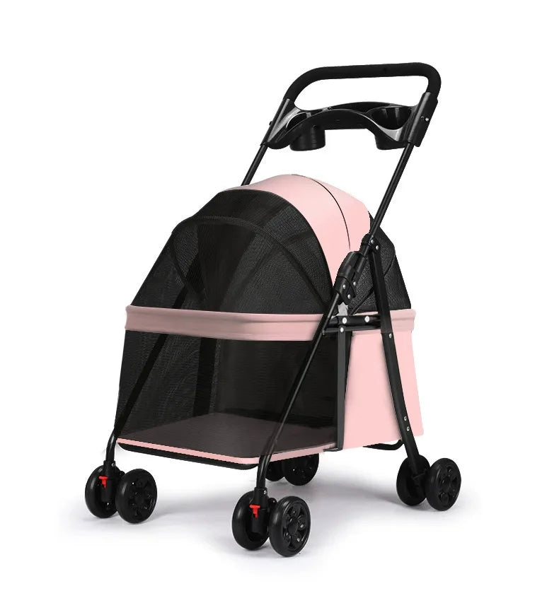 Foldable Small Dog Pet Stroller with Built-In Pet Dish — Convenient On-the-Go Feeding Cart