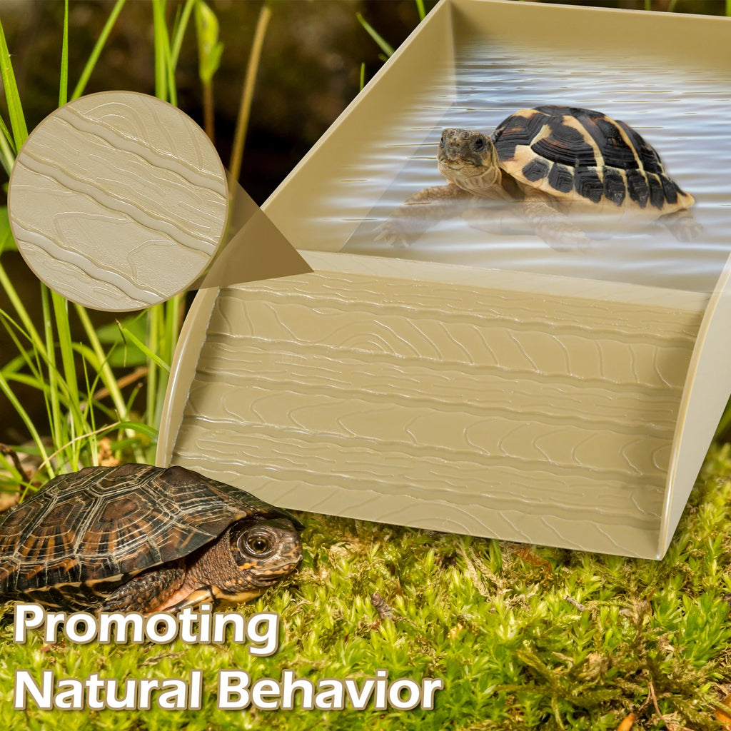 Anti-Slip Tortoise Bathing Dish — Dual-Ramp Food & Water Bowl