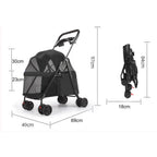 Foldable 4-Wheel Pet Pushchair Stroller with Mesh & Cup Holder for Dogs & Cats