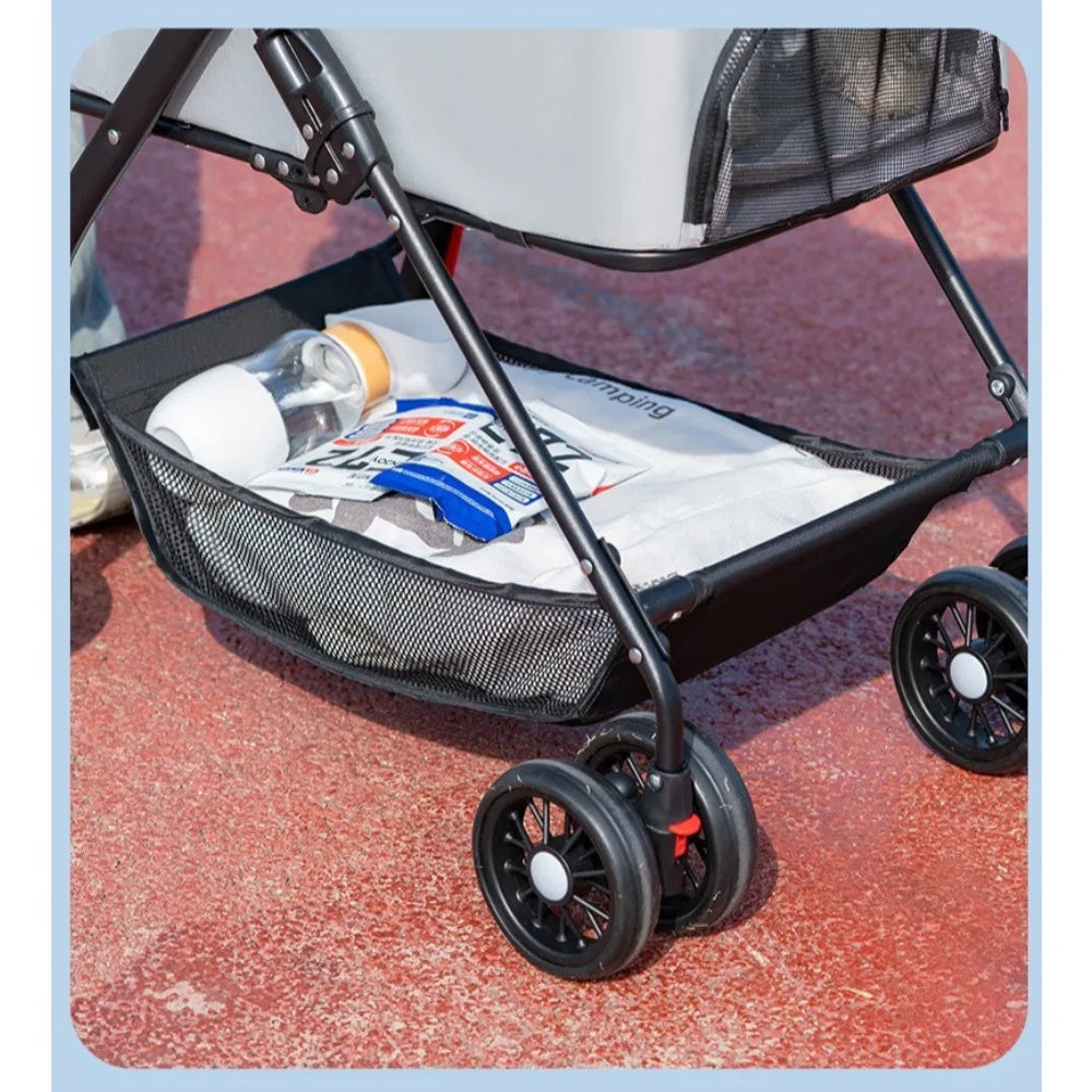 4-Wheel Foldable Dog & Cat Stroller with Cup Holder & Detachable Carrier