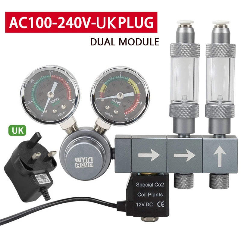 Aquarium CO2 Pressure Regulator with Solenoid Valve (Bubble Meter, Quick-Connect)