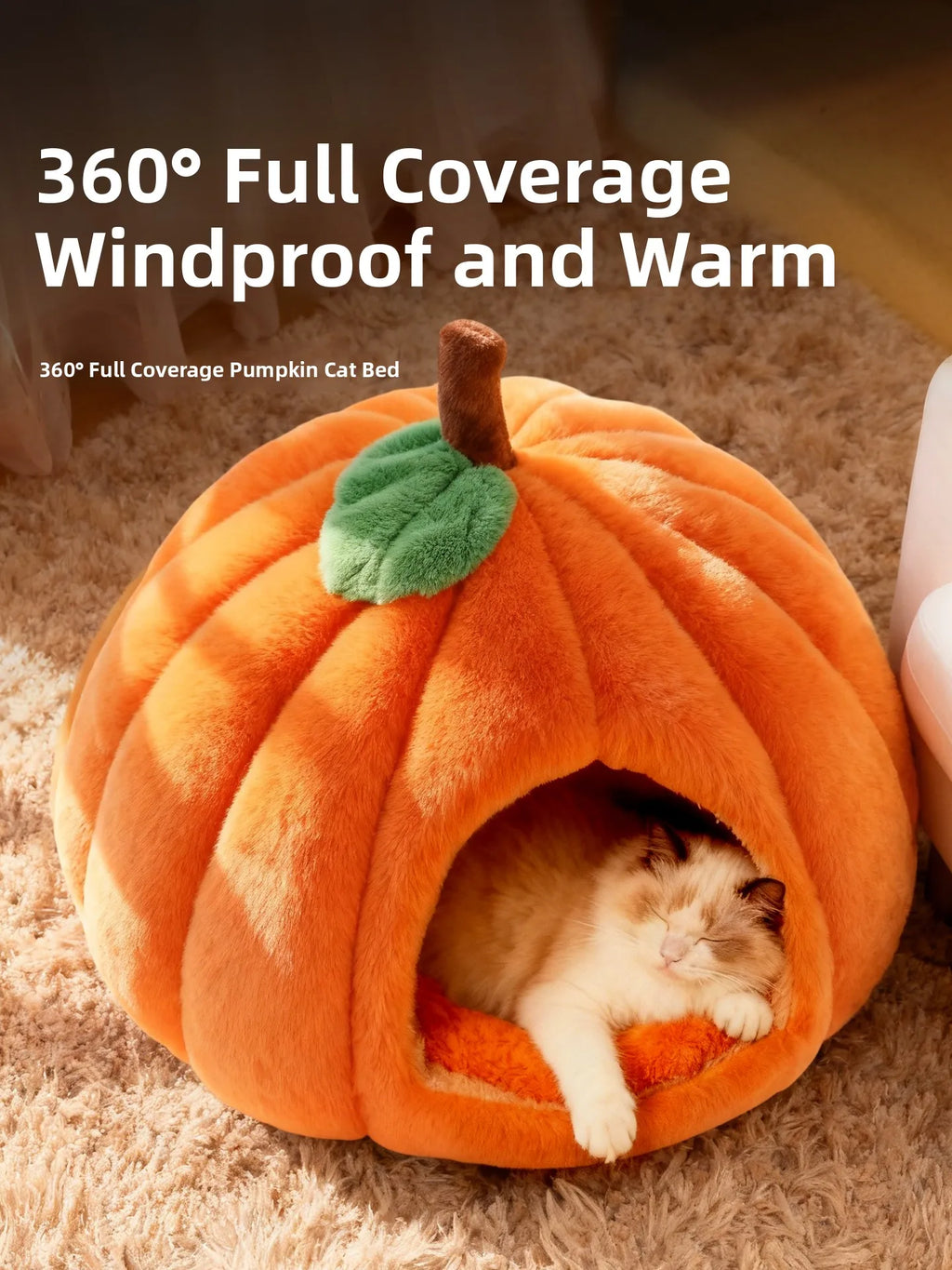 Pumpkin-Shaped Enclosed Winter Pet Bed