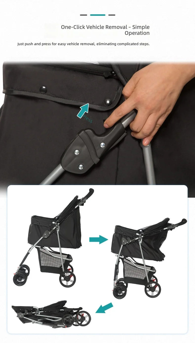 Easy-Fold Pet Travel Carriage Stroller for Small Dogs & Cats