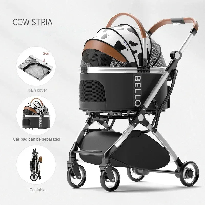 Detachable Aluminum Tube Foldable Pet Stroller & Travel Trolley for Cats & Dogs
