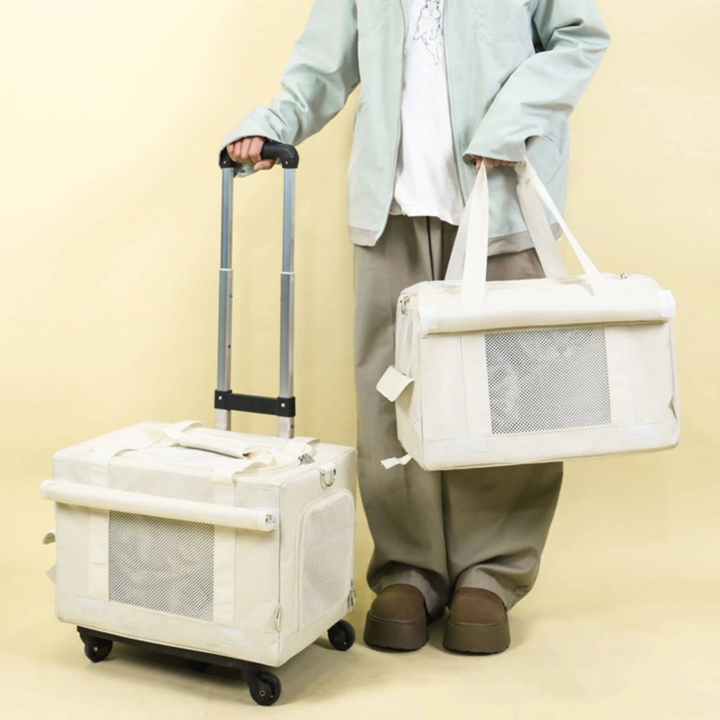 Foldable Wheeled Pet Carrier Transportbox with Breathable Rolling Trolley Base — Travel & City Walk Pet Bag