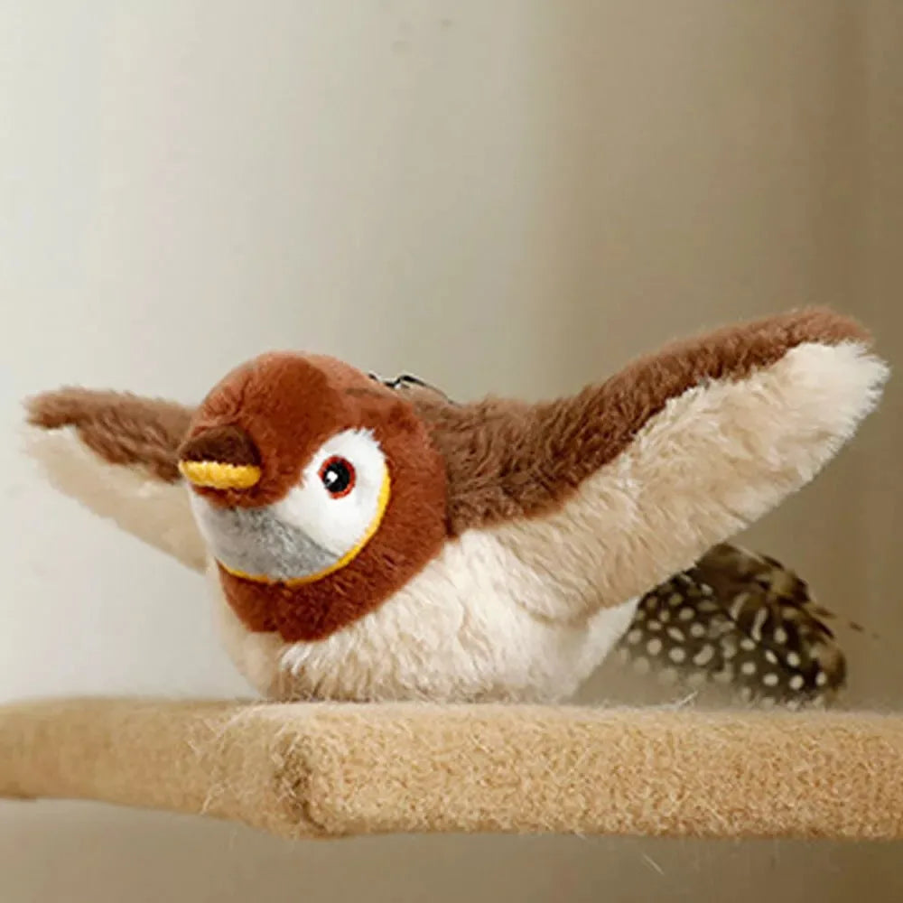 Touch-Activated Flapping Bird Cat Toy — Hangable USB Chirping Sparrow
