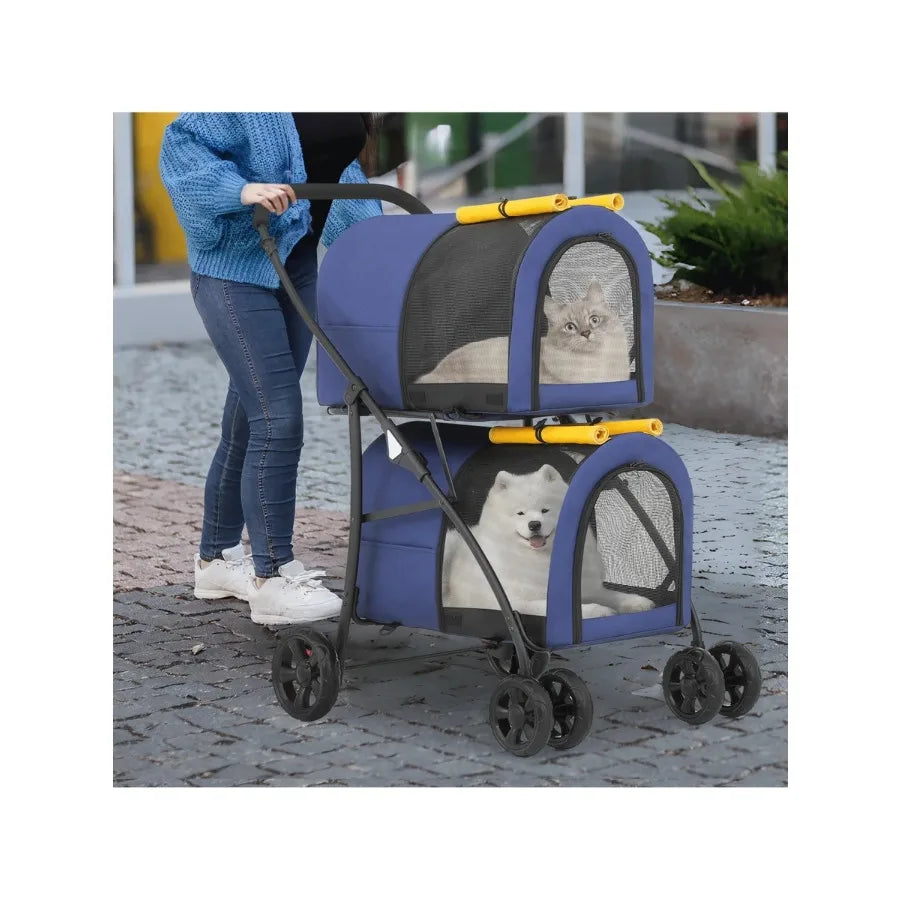 MoNiBloom Double Pet Stroller with Detachable Carrier Bags & Large 4 Wheels for Dogs & Cats