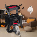 Gothic Cat Tree Tower with Coffin Bed, 33.6in, Black & Red