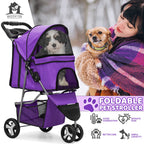 Magshion Foldable 3-Wheel Pet Jogger Stroller with Storage Basket & Cup Holder