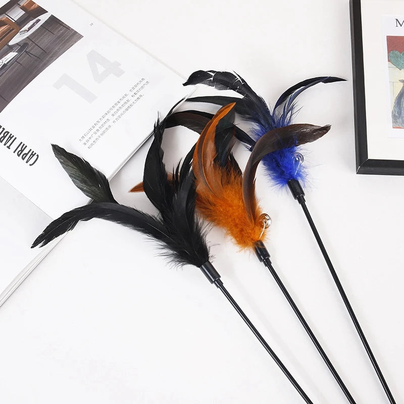 Gradient Feather Cat Teaser Wand — Colorful Interactive Rod Stick (1–50 Pack)