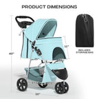 3-Wheel Foldable Double Pet Jogger Stroller for 2 Cats or Dogs up to 30 lbs