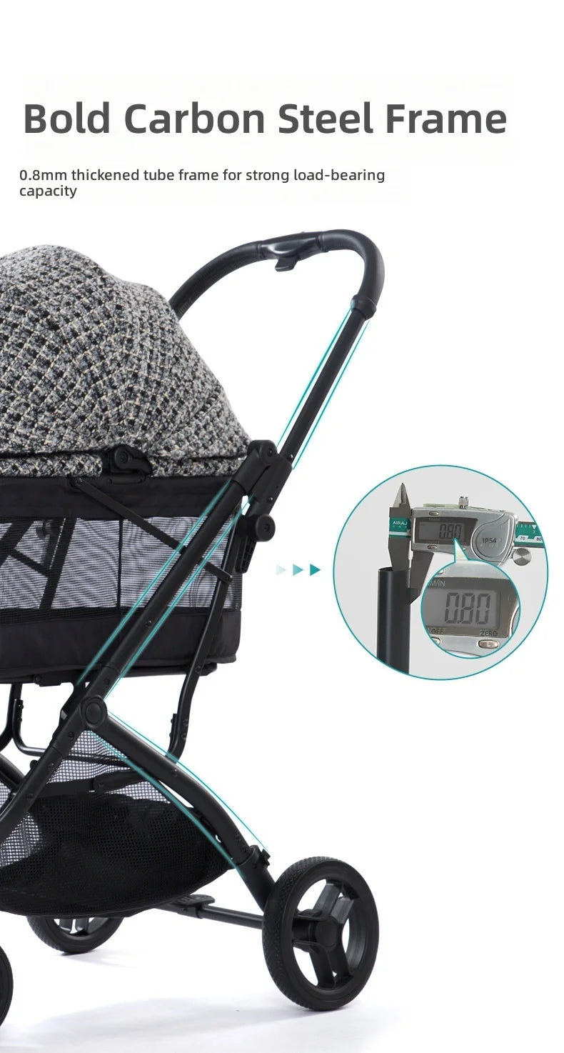 Portable Foldable Pet Stroller for Small Cats & Dogs with All-Terrain Wheels & Adjustable Handle