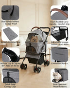 2-in-1 Dog Stroller & Carrier (Detachable, 4-Wheel, Foldable, Lightweight)