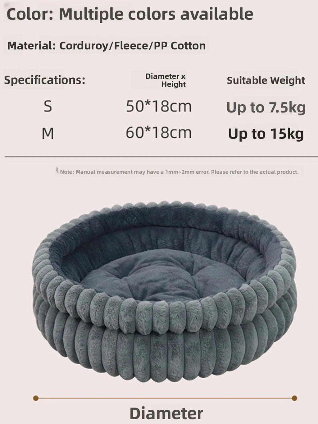 Round Velvet Pet Nest Bed with Removable Cover