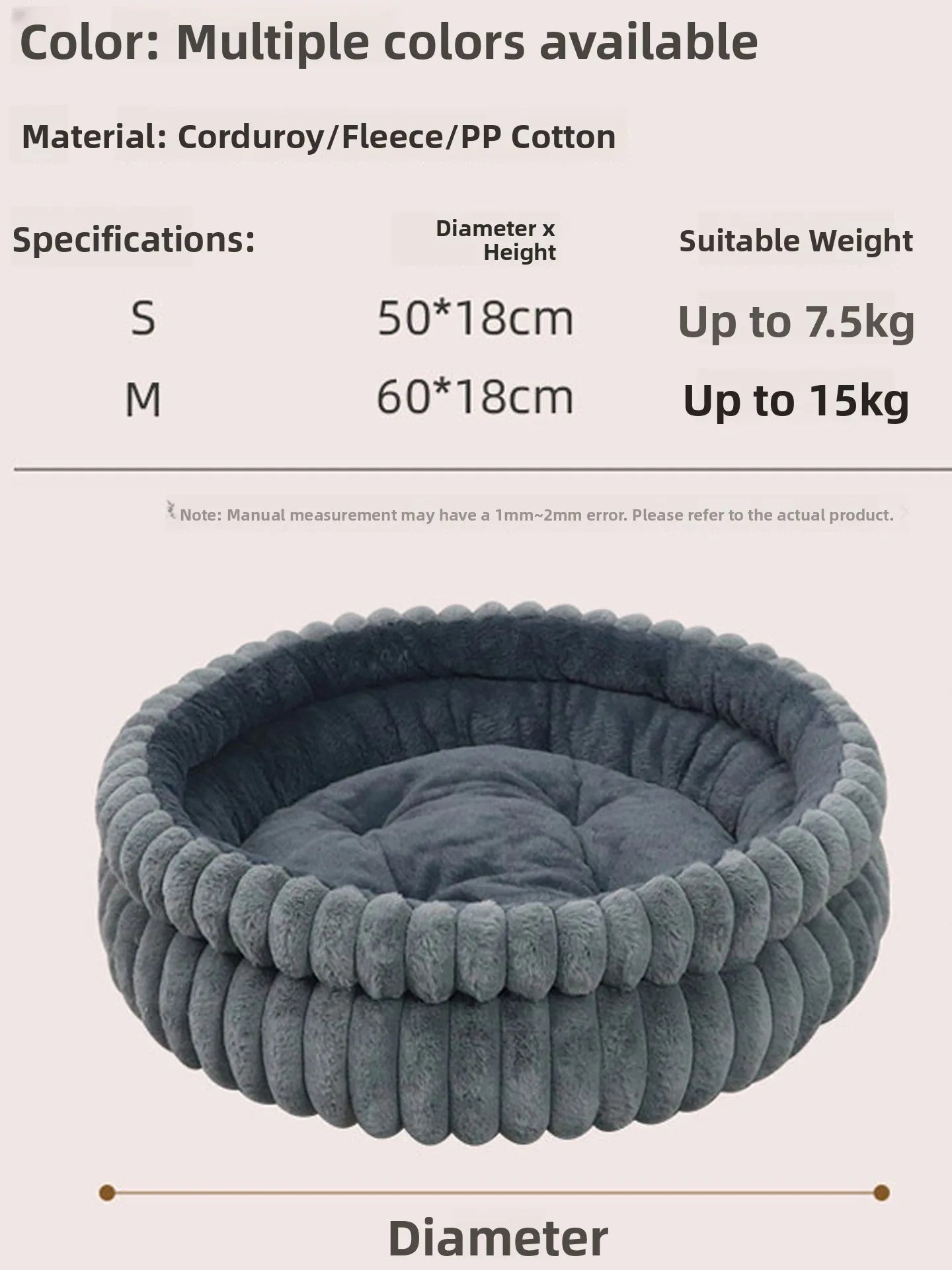 Round Velvet Pet Nest Bed with Removable Cover