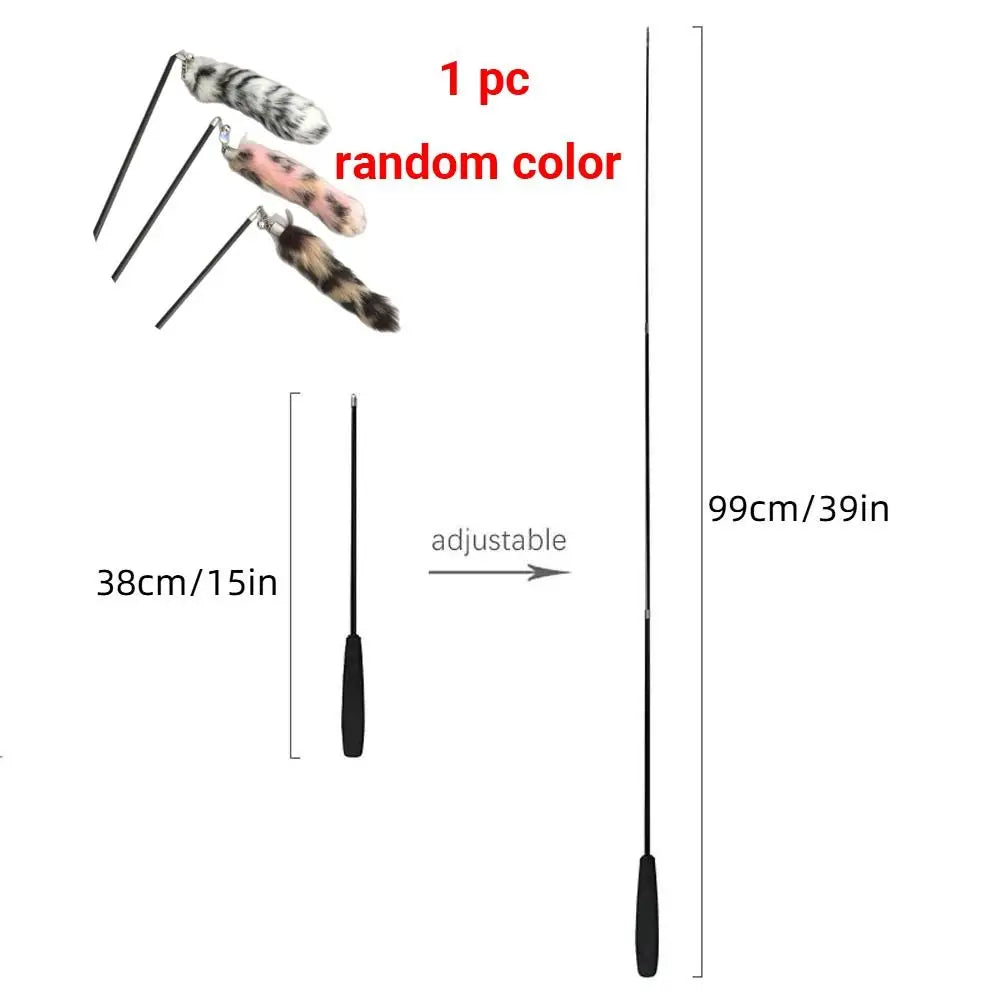 Extra-Long Telescopic Cat Wand with Faux Tail Lure — Flexible Interactive Toy