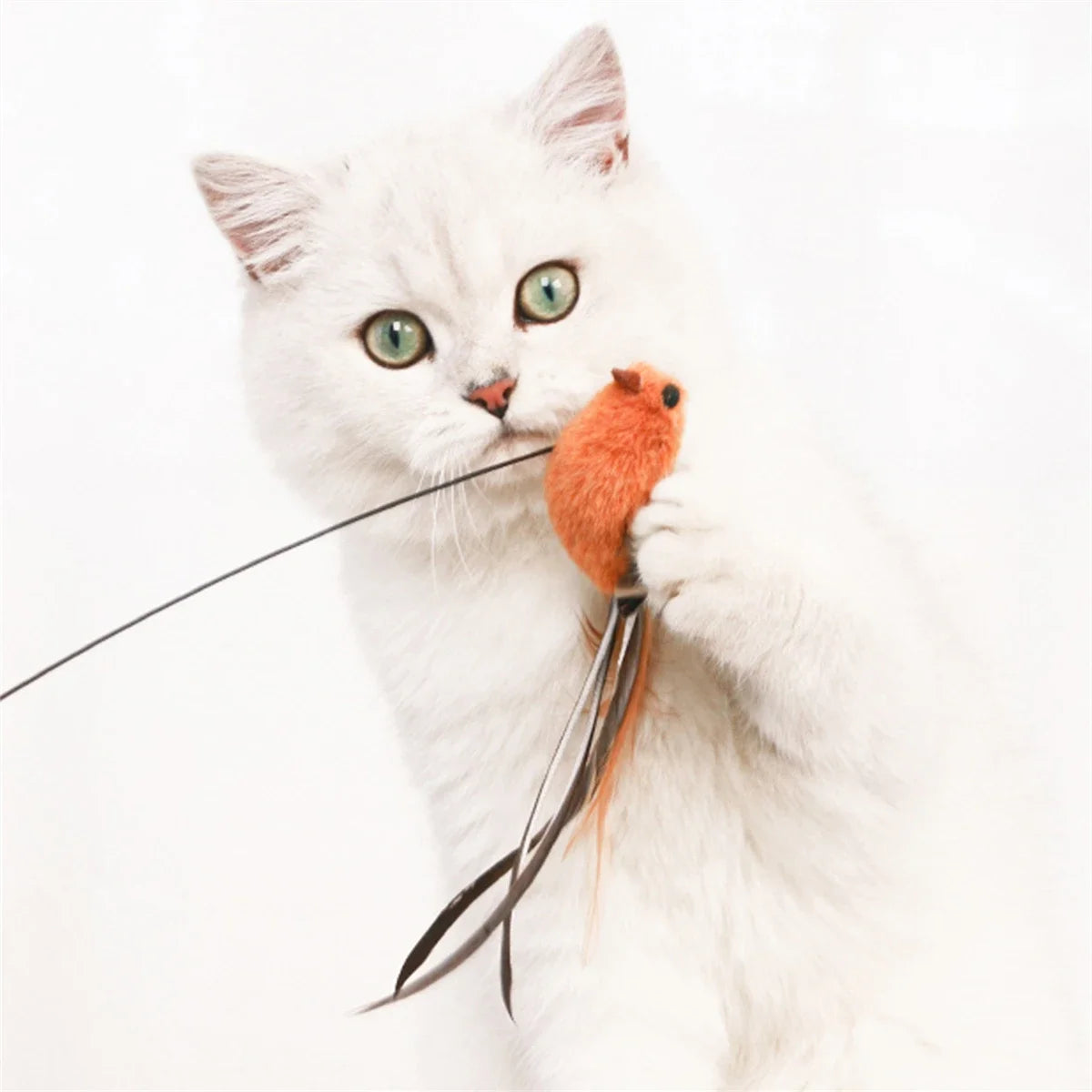 Bird Feather Cat Teaser Wand — Suction-Mount, Flexible Steel Wire