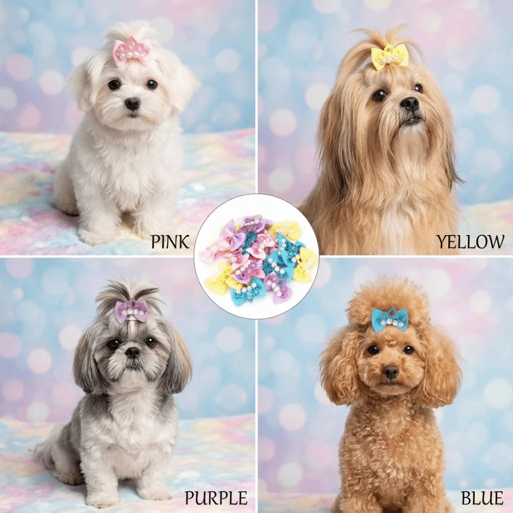 Crown Style Pet Hair Bow Ties 20-Pack (Cartoon, Soft Elastic Band)