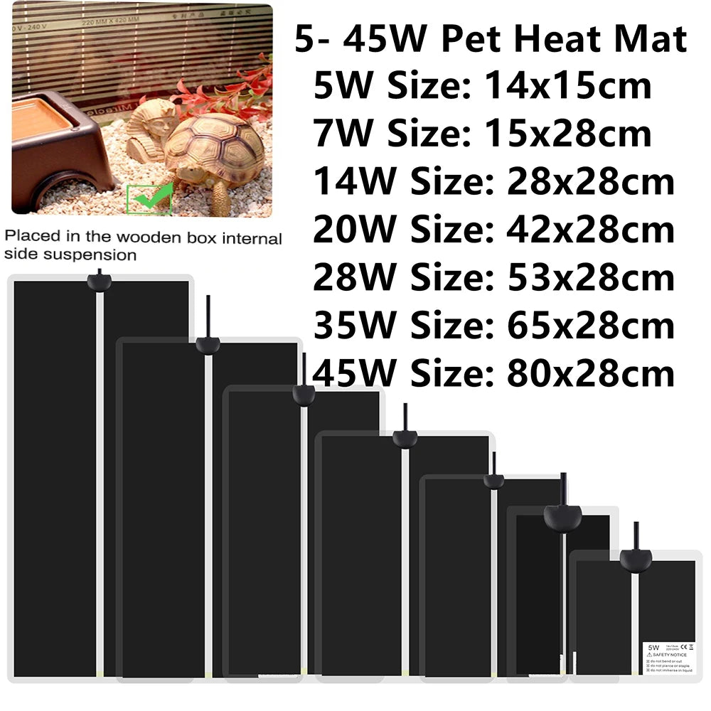 Adjustable Reptile Heating Mat — Far-Infrared Pad, 5W-45W, Temp Controlled