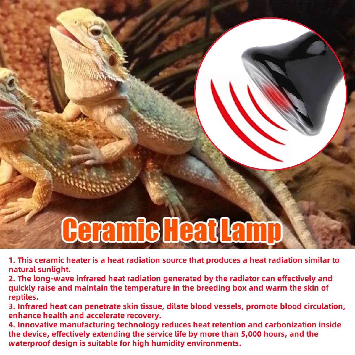 Mini Conical Ceramic Heat Emitter — No-Light Infrared Bulb, 20,000+ Hour Life