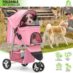 Magshion Foldable 3-Wheel Pet Jogger Stroller with Storage Basket & Cup Holder