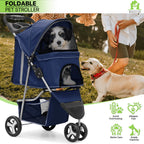 Magshion Foldable 3-Wheel Pet Jogger Stroller with Storage Basket & Cup Holder